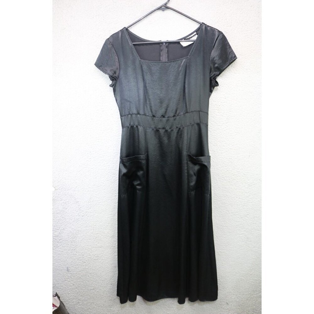 Columns by Mirrors Vintage 90's Y2K Black Satin Midi Dress-Size 10-Goth-Witchy